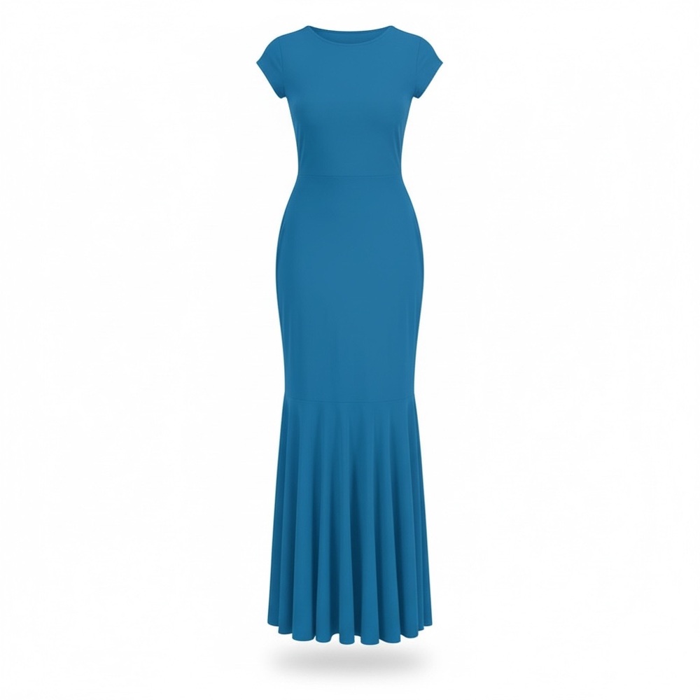 Women's Blue Formal Maxi Dress Cap Sleeve‎ Fit & Flare Wedding Guest - 2X